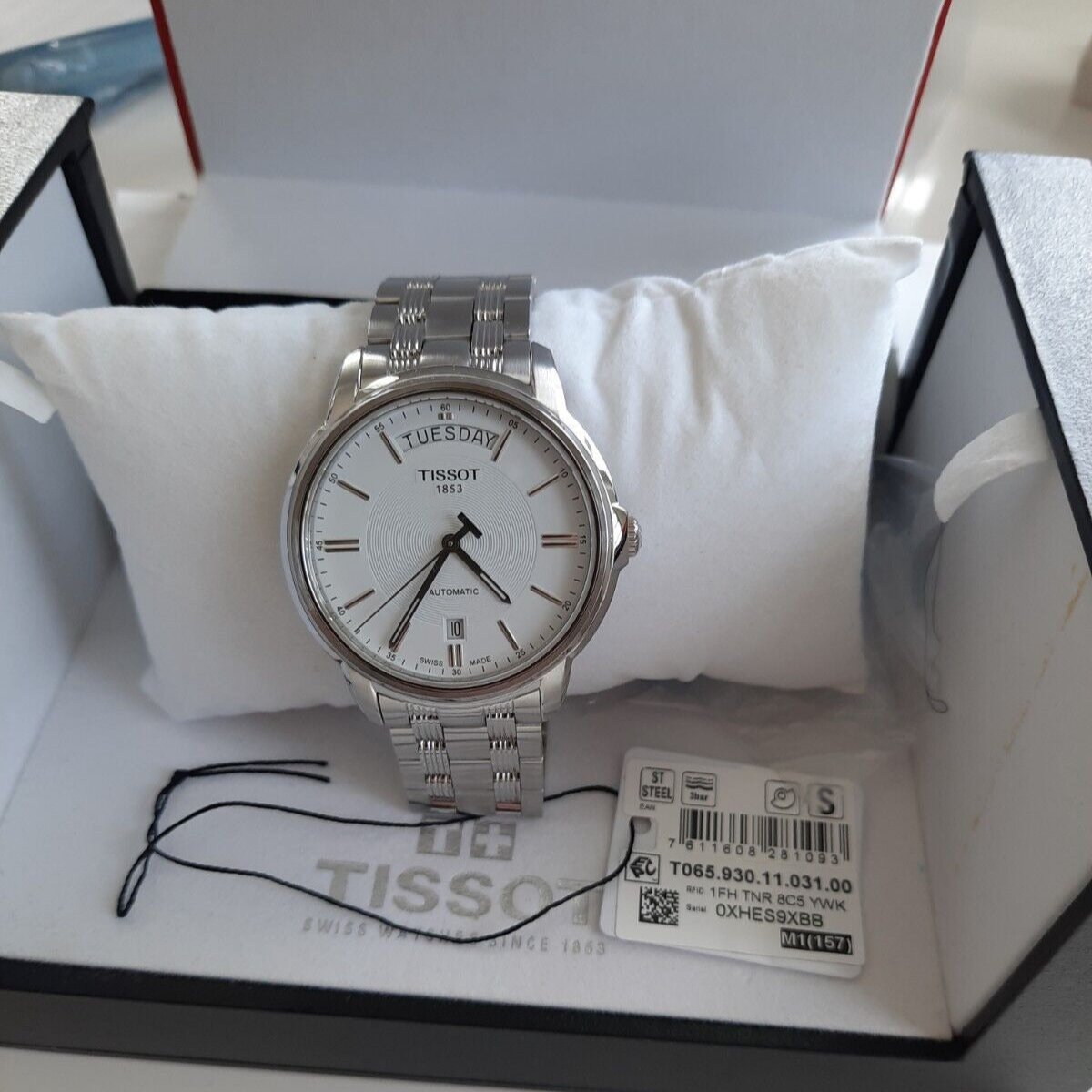 Tissot T Classic Automatic III Day Date White Dial Silver Steel Strap Watch for Men - T065.930.11.031.00