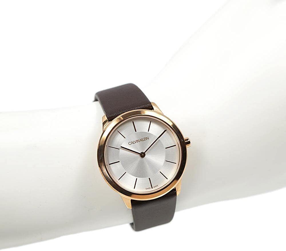 Calvin Klein Minimal White Dial Brown Leather Strap Watch for Women - K3M226G6