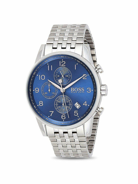 Hugo Boss Navigator Chronograph Blue Dial Silver Steel Strap Watch for Men - 1513498