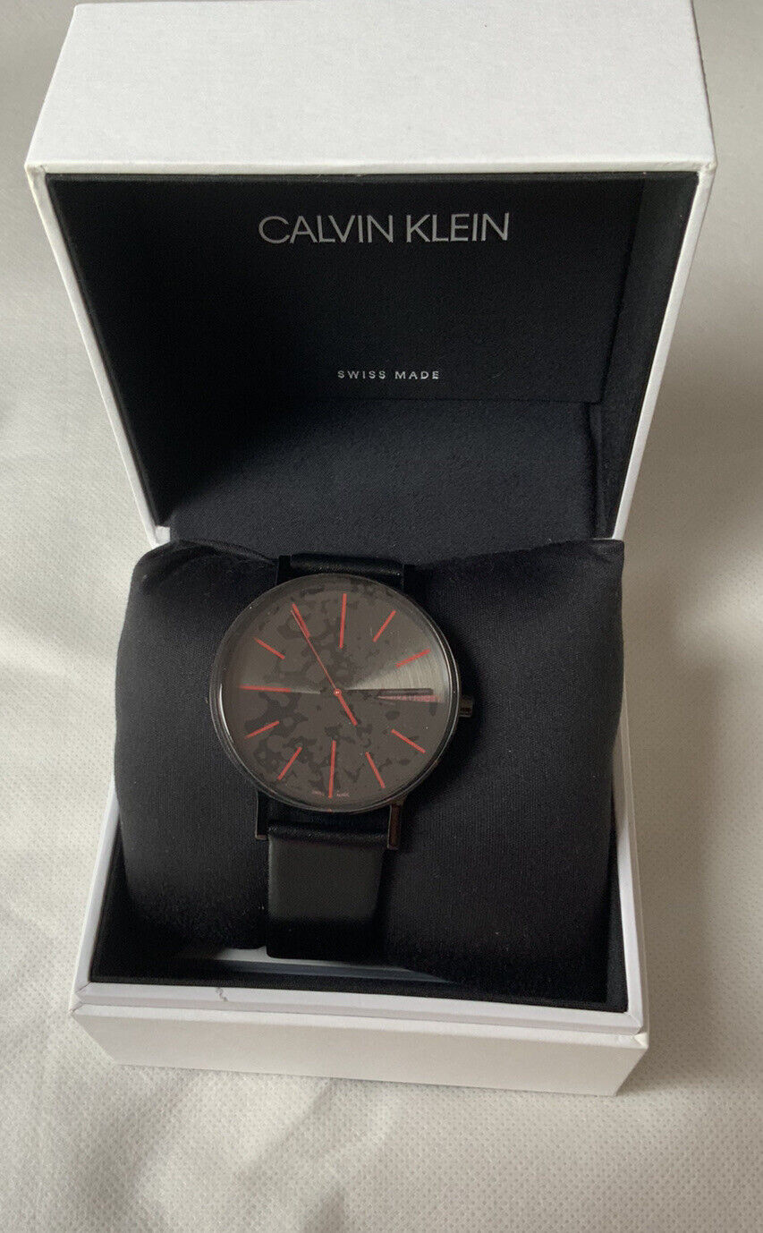 Calvin Klein Boost Black Dial Black Leather Strap Watch for Men - K7Y214CY