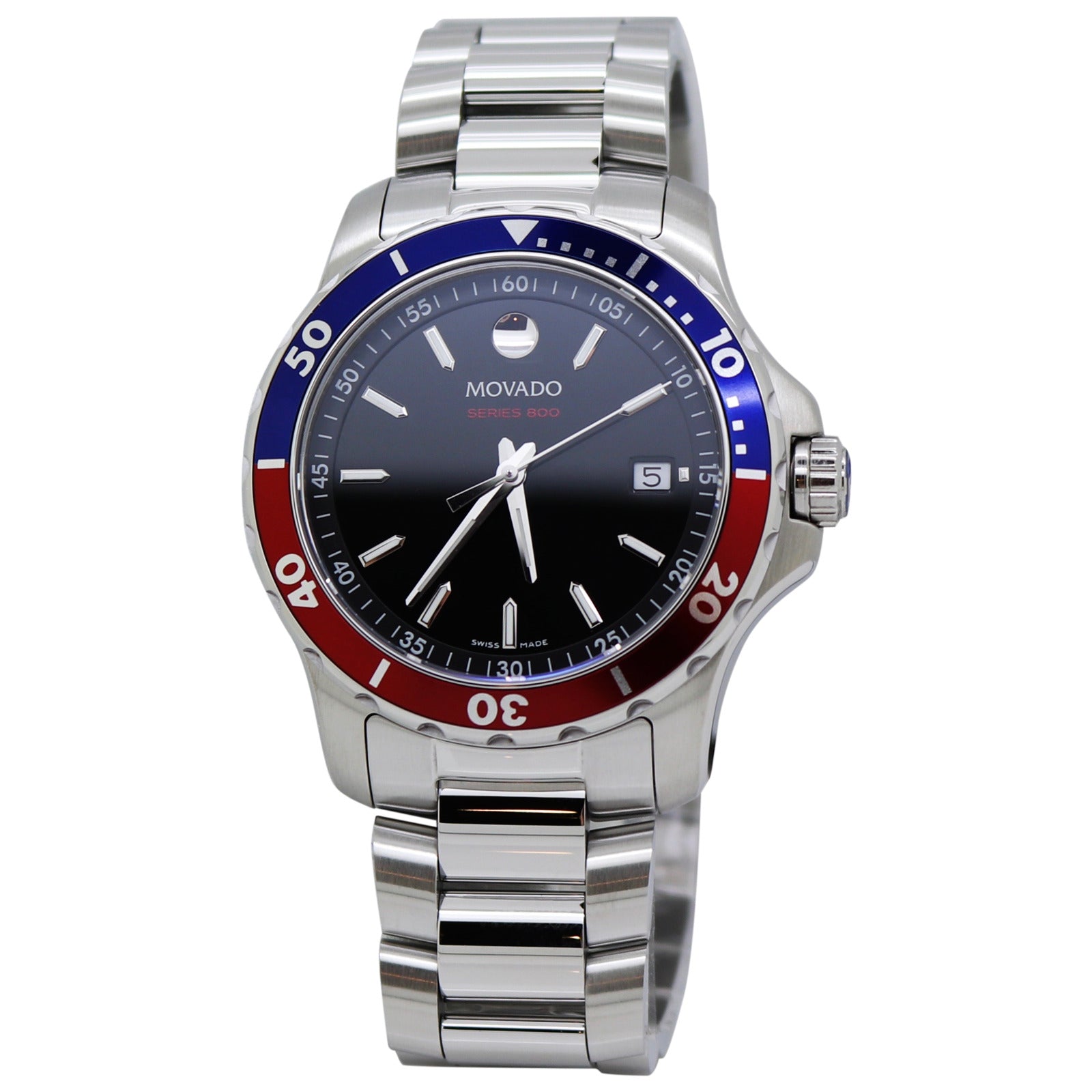 Movado Series 800 Pepsi Black Dial Silver Steel Strap Watch for Men - 2600152