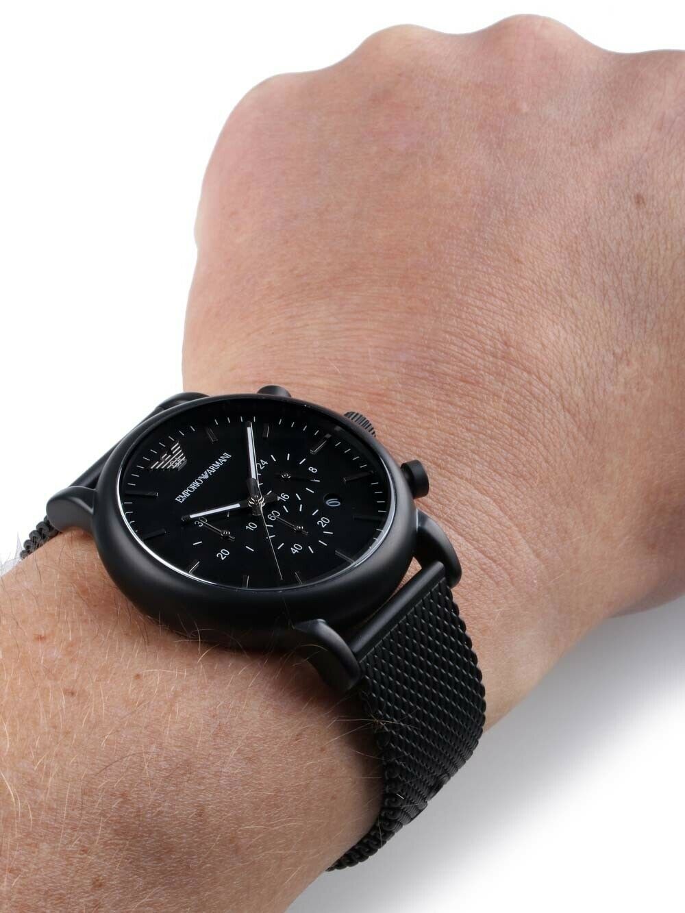 Emporio Armani Sport Chronograph Black Dial Black Mesh Bracelet Watch For Men - AR1968