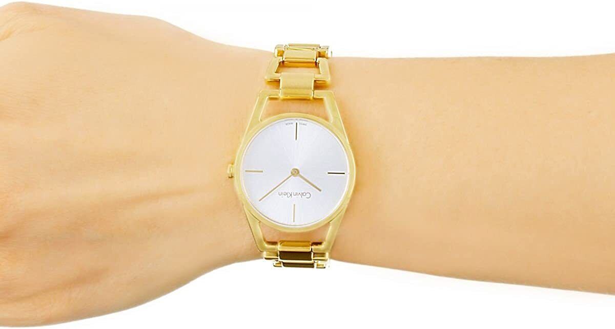 Calvin Klein Dainty White Dial Gold Steel Strap Watch for Women - K7L23546