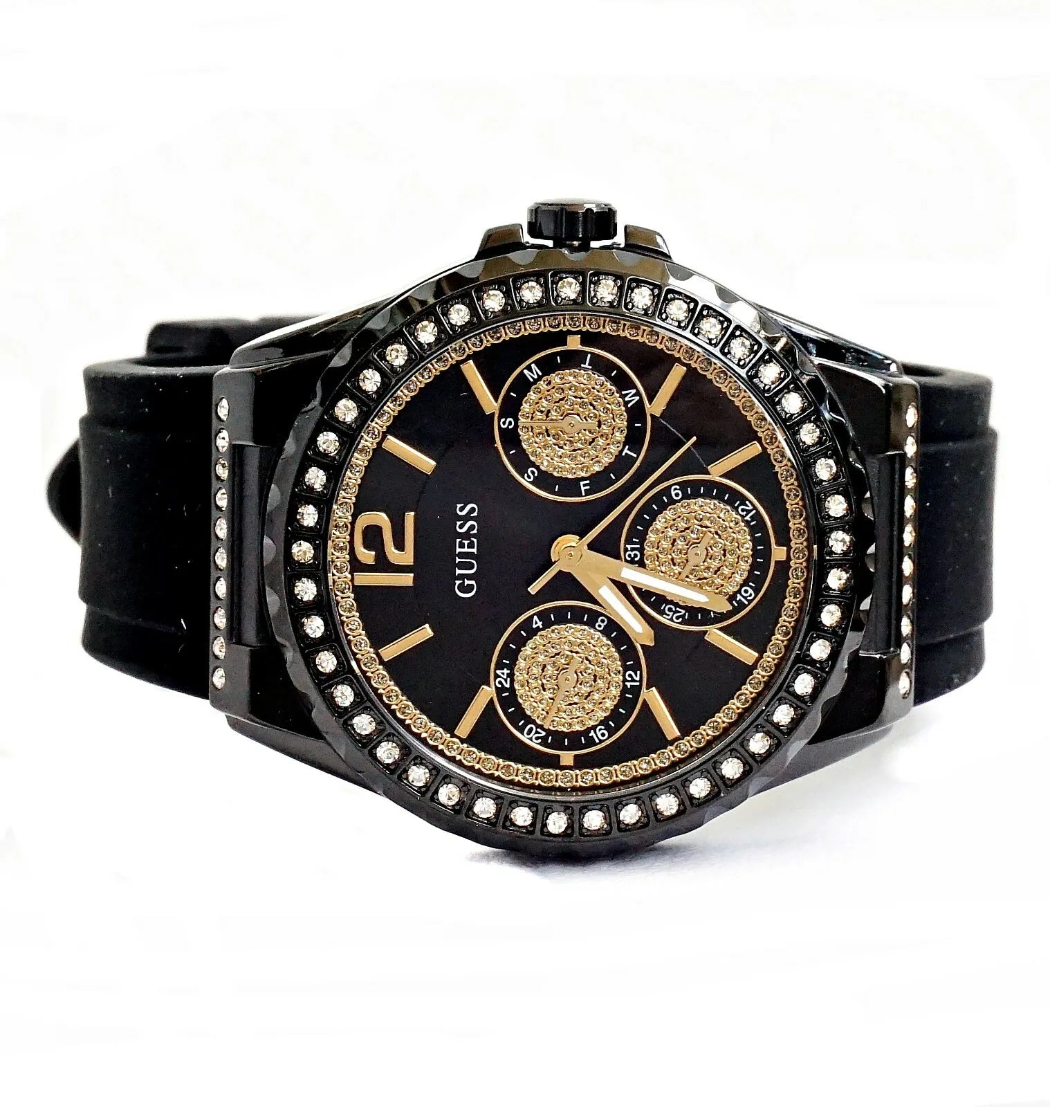 Guess Starlight Black Dial Black Rubber Strap Watch for Women - W0846L1