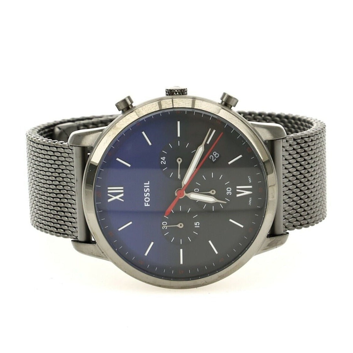 Fossil Neutra Chronograph Blue Dial Silver Mesh Bracelet Watch for Men - FS5383