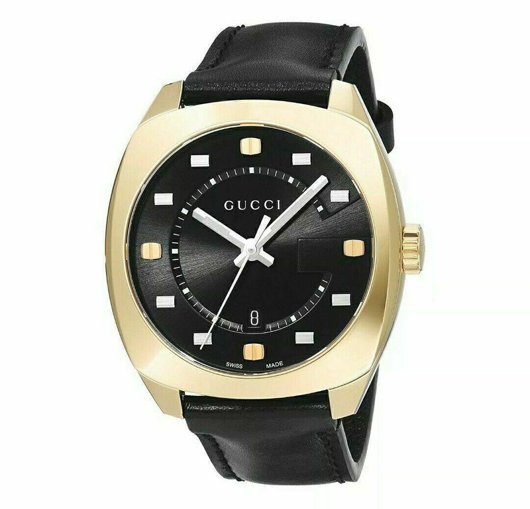 Gucci GG2570 Quartz Black Dial Black Leather Strap Watch For Men - YA142310