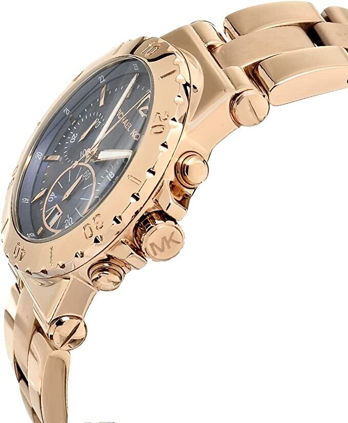 Michael Kors Bel Aire Blue Dial Rose Gold Steel Strap Watch for Women - MK5410