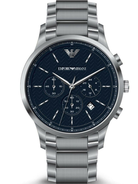 Emporio Armani Renato Chronograph Blue Dial Silver Stainless Steel Watch For Men - AR2486
