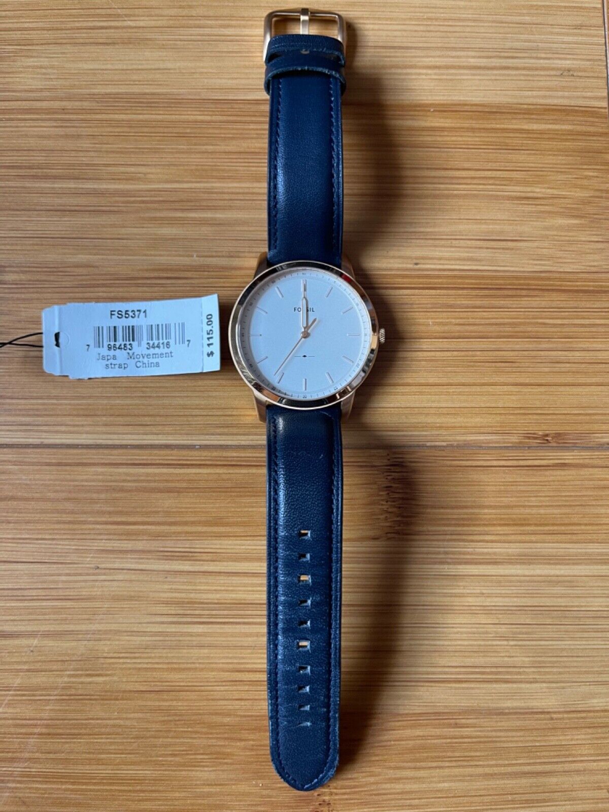 Fossil The Minimalist Slim White Dial Blue Leather Strap Watch for Men - FS5371