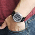 Fossil Modern Machine Chronograph Black Dial Black Leather Strap Watch for Men - FS4928