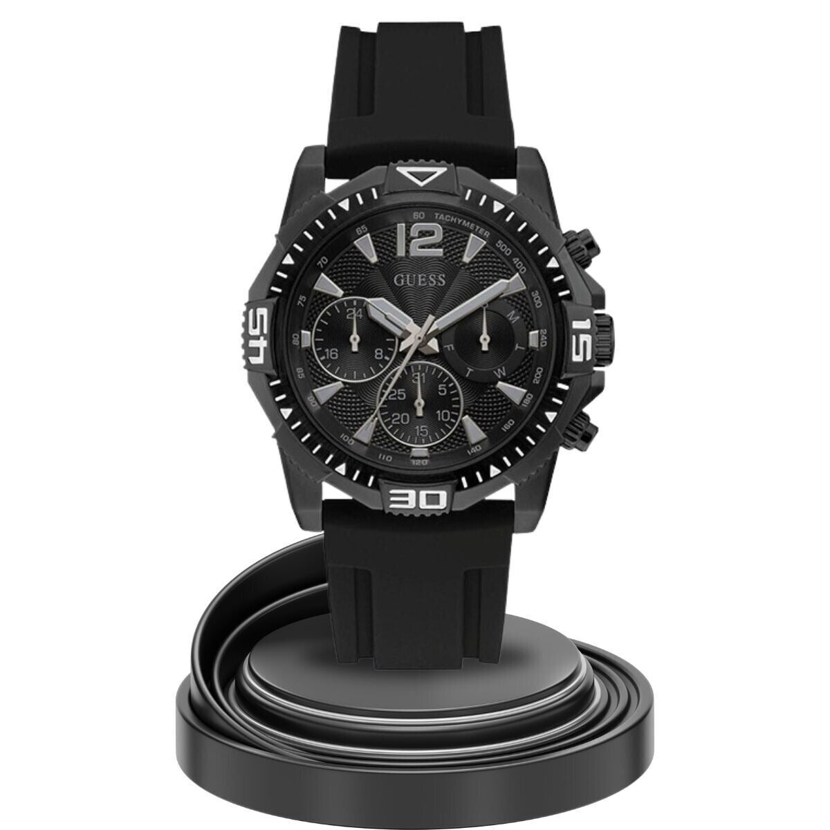 Guess Commander Black Dial Black Rubber Strap Watch for Men - GW0211G3