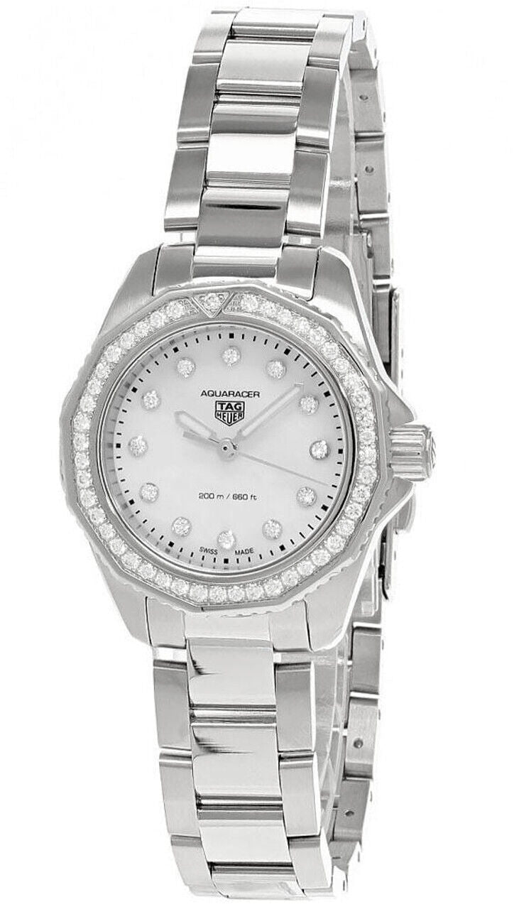 Tag Heuer Aquaracer Professional 200 Quartz Diamond Mother of Pearl Dial Silver Steel Strap Watch for Women - WBP1417.BA0622