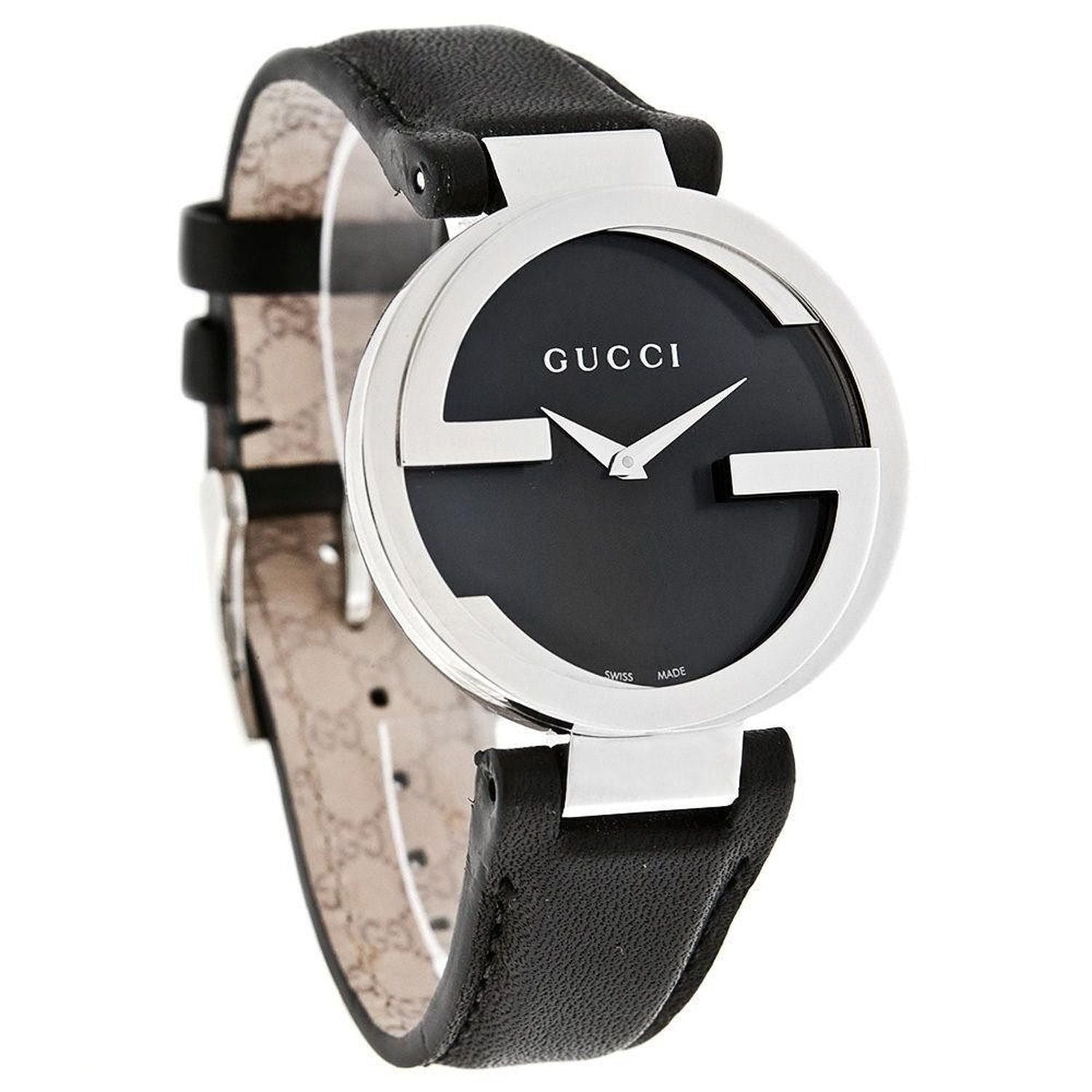 Gucci Interlocking G Black Dial Black Leather Strap Watch For Women - YA133301