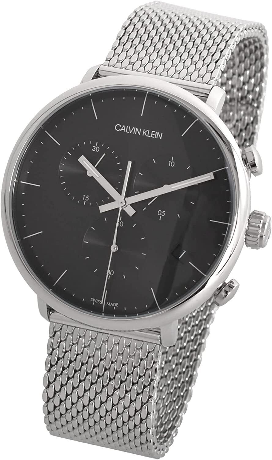 Calvin Klein High Noon Chronograph Black Dial Silver Mesh Bracelet Watch for Men - K8M27121