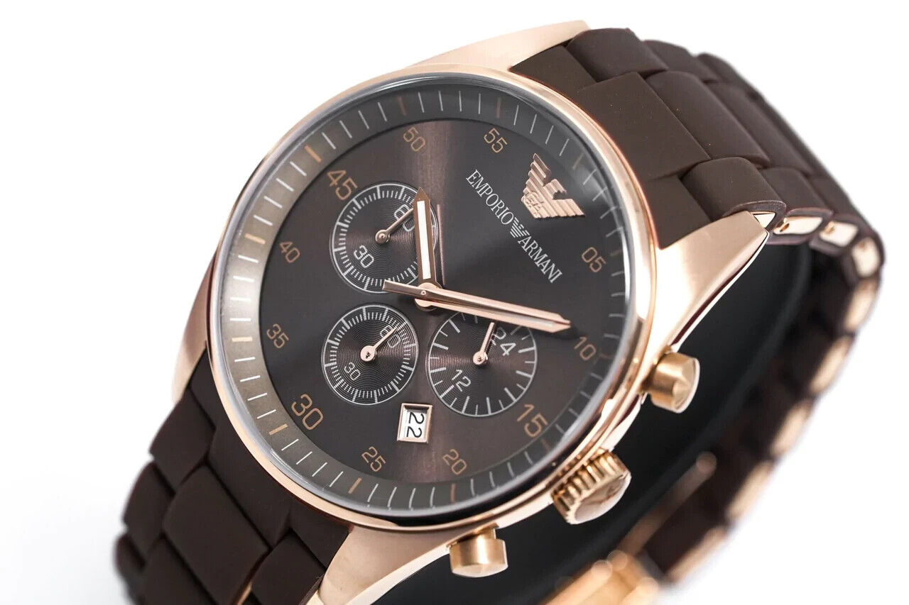 Emporio Armani Sportivo Chronograph Brown Dial Brown Silicone Strap Watch For Men - AR5891