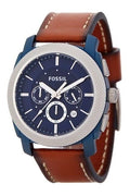 Fossil Machine Chronograph Blue Dial Brown Leather Strap Watch for Men - FS5232