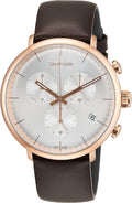 Calvin Klein High Noon Silver Dial Brown Leather Strap Watch for Men - K8M276G6