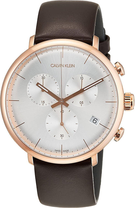 Calvin Klein High Noon Silver Dial Brown Leather Strap Watch for Men - K8M276G6