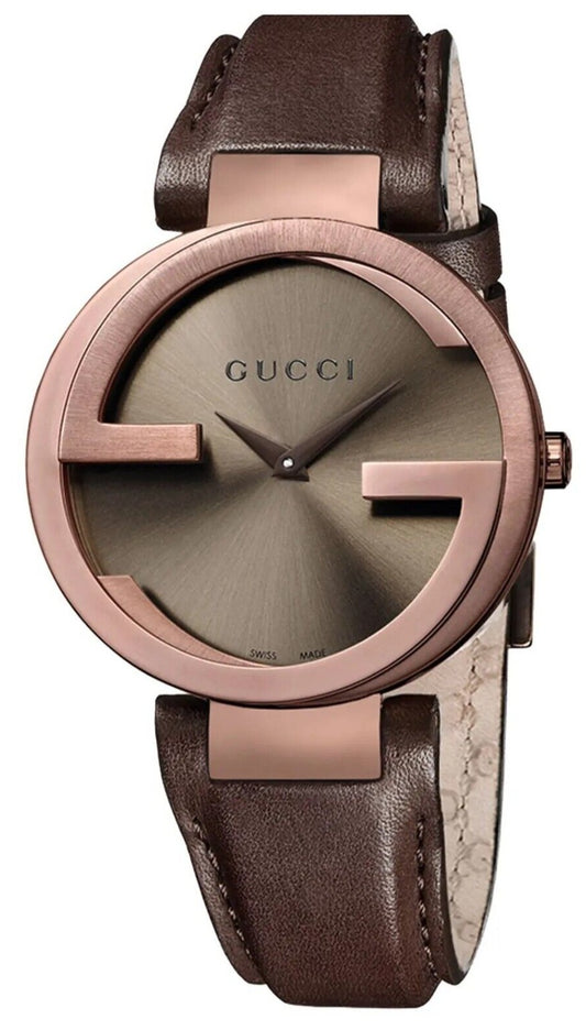 Gucci Interlocking Brown Leather Strap Watch For Women - YA133309