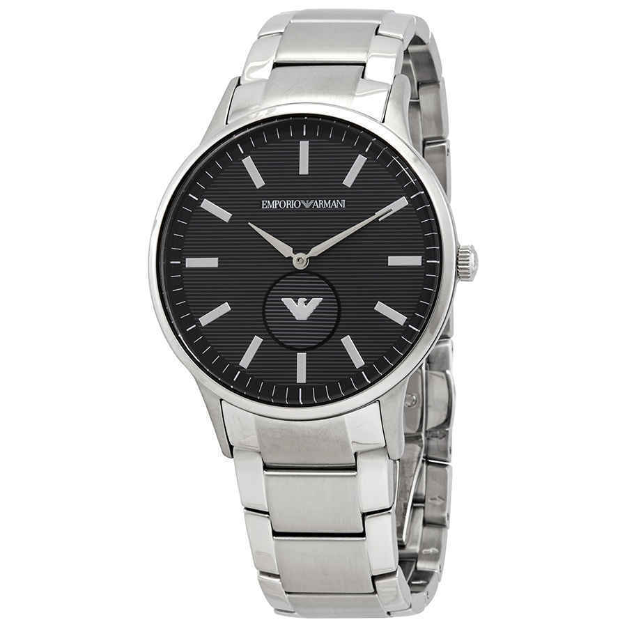 Emporio Armani Renato Quartz Black Dial Silver Steel Strap  Watch For Men - AR11118