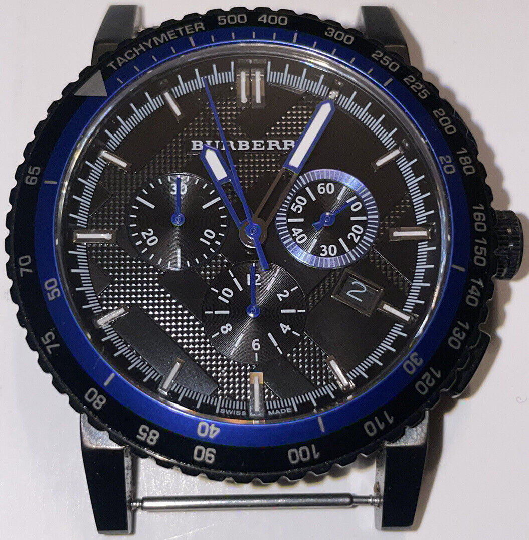 Burberry The City Sport Chronograph Black Dial Blue Rubber Strap Watch For Men - BU9807