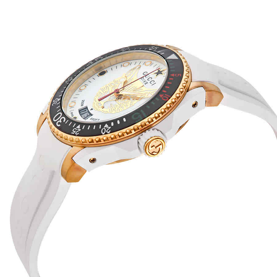 Gucci Dive Quartz White Dial White Rubber Strap Unisex Watch - YA136322