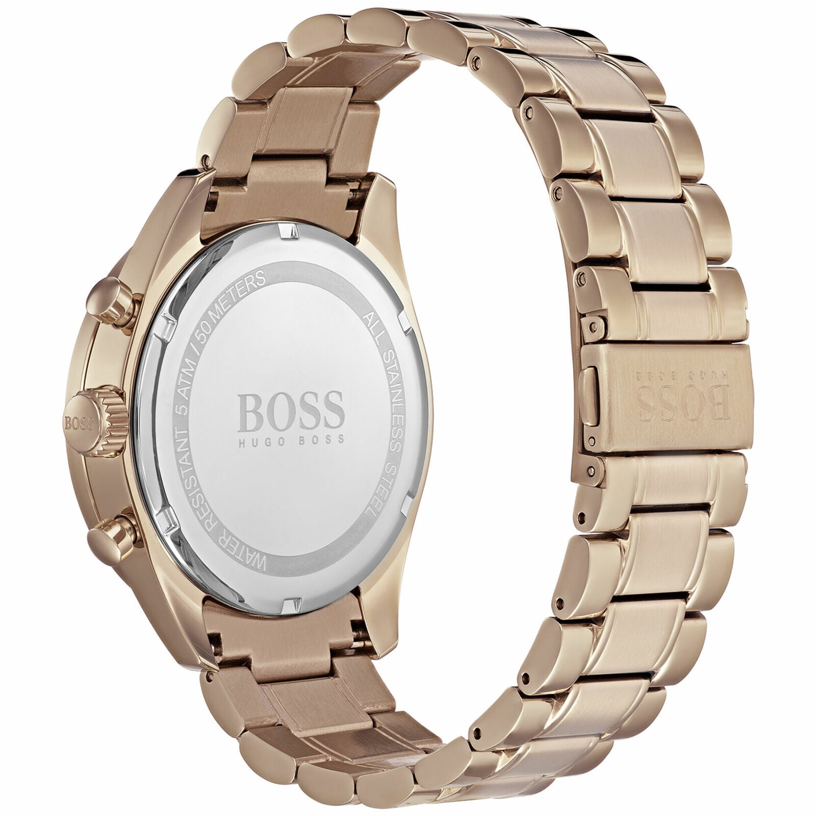 Hugo Boss Trophy Chronograph Grey Dial Rose Gold Steel Strap Watch for Men - 1513632