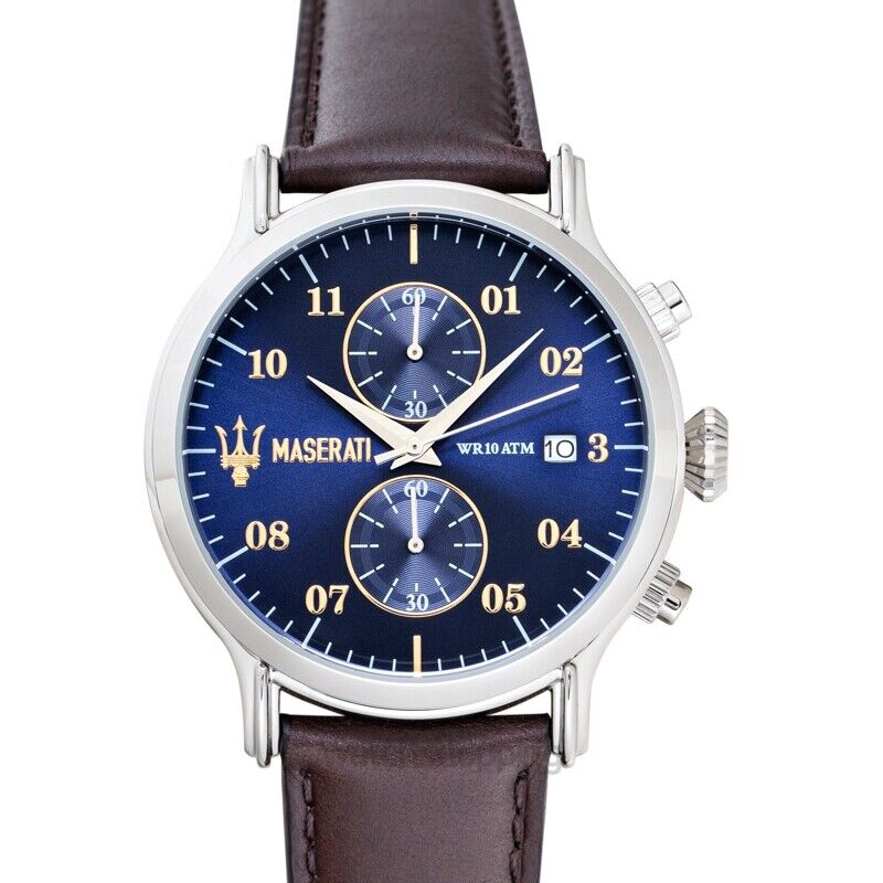 Maserati Epoca Chronograph Blue Dial Brown Leather Watch For Men - R8871618001