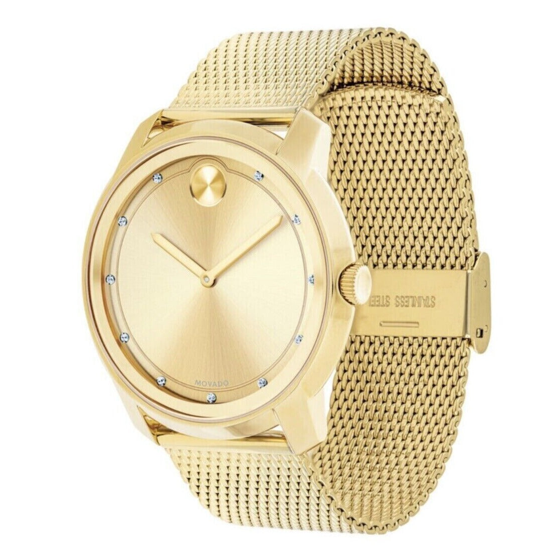 Movado Bold Diamonds Gold Dial Gold Mesh Bracelet Watch For Men - 3600460