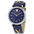 Versace V-Twist Quartz Blue Dial Blue Leather Strap Watch for Women - VELS00119