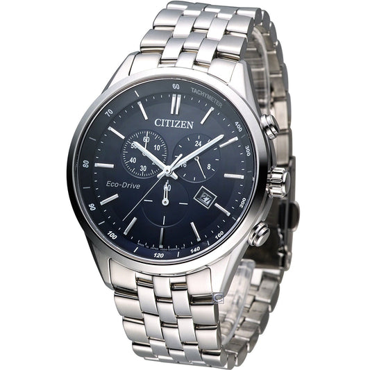 Citizen Eco Drive Chronograph Blue Dial Silver Stainless Steel Watch For Men - AT2140-55L