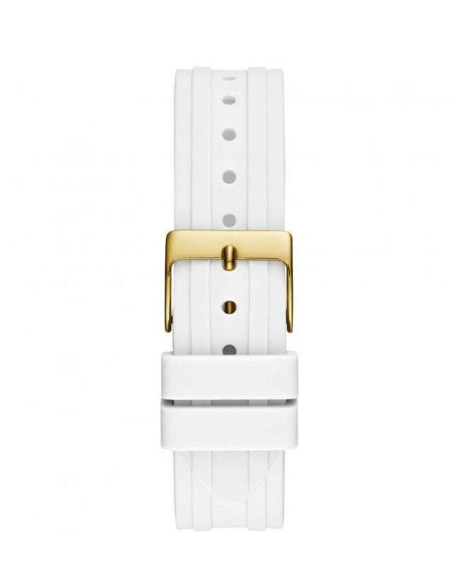 Guess Heiress Diamonds Gold Dial White Rubber Strap Watch for Women - GW0407L2