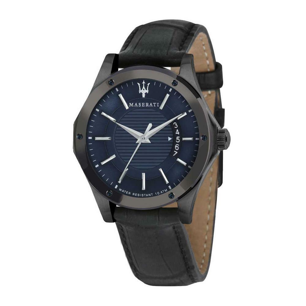 Maserati Circuito Blue Dial Black Leather Strap Watch For Men - R8851127002