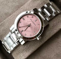 Burberry The City Pink Diamonds Dial Silver Stainless Steel Strap Watch for Women - BU9223