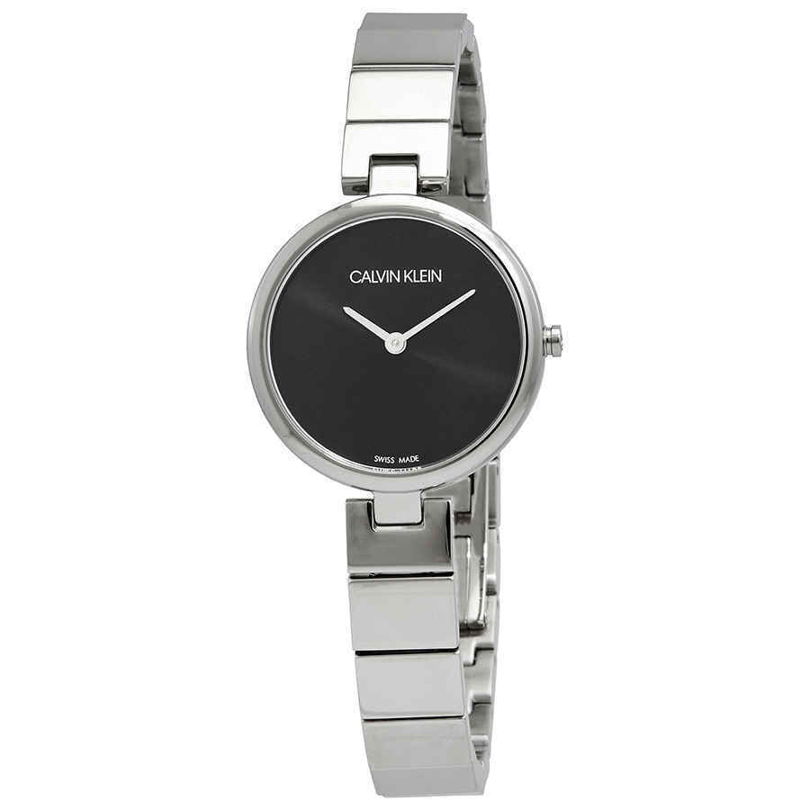 Calvin Klein Authentic Black Dial Silver Steel Strap Watch for Women - K8G23141