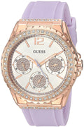 Guess Starlight Diamonds White Dial Purple Rubber Strap Watch for Women - W0846L6