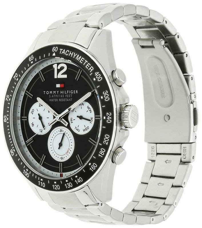 Tommy Hilfiger Luke Quartz Black Dial Silver Steel Strap Watch for Men - 1791120