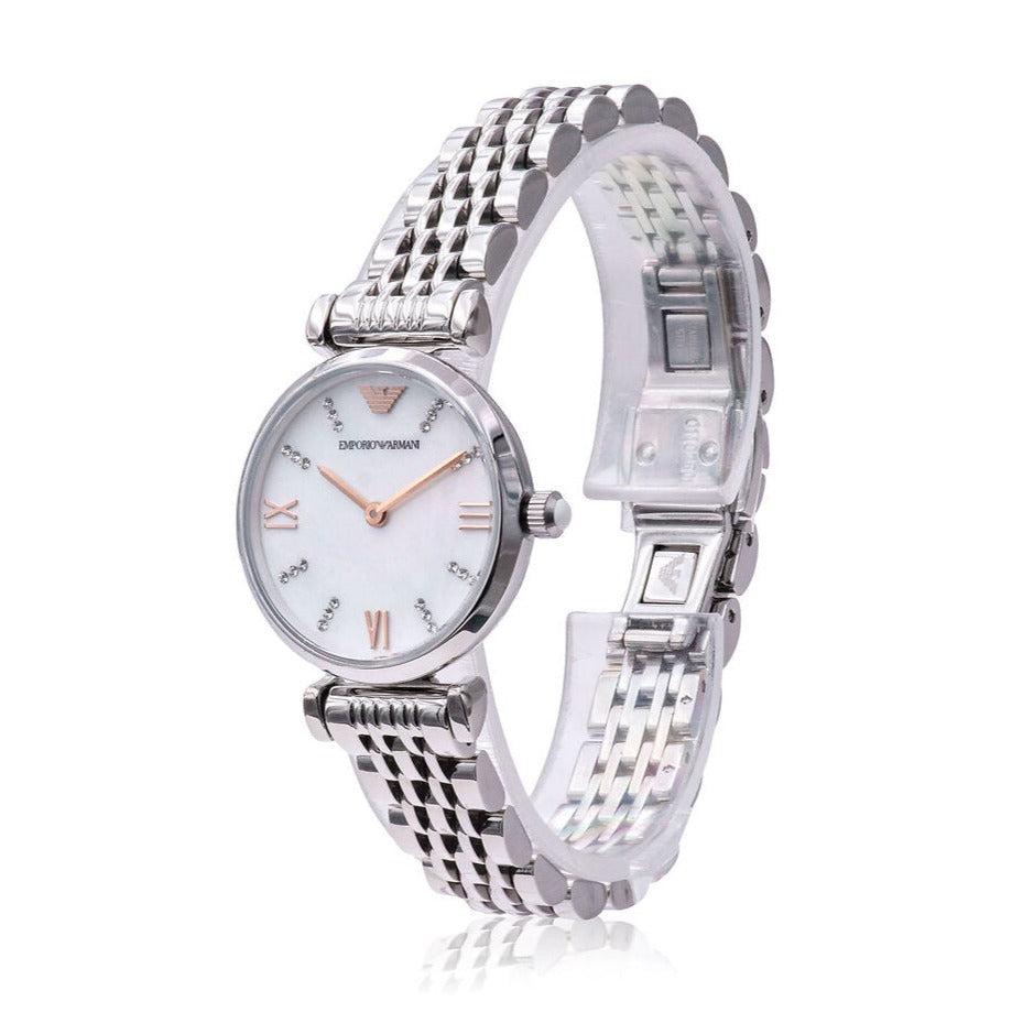 Emporio Armani Donna Mother of Pearl Dial Silver Steel Strap Watch For Women - AR11204