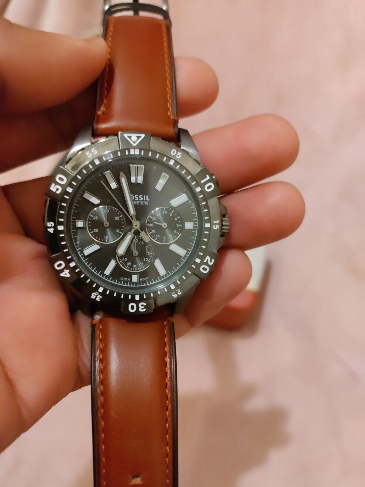 Fossil Garrett Chronograph Grey Dial Brown Leather Strap Watch for Men - FS5770