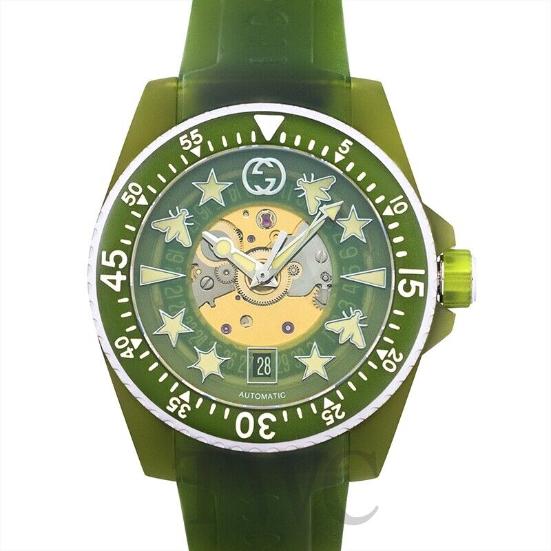 Gucci Dive Automatic Green Dial Green Rubber Strap Unisex Watch - YA136345