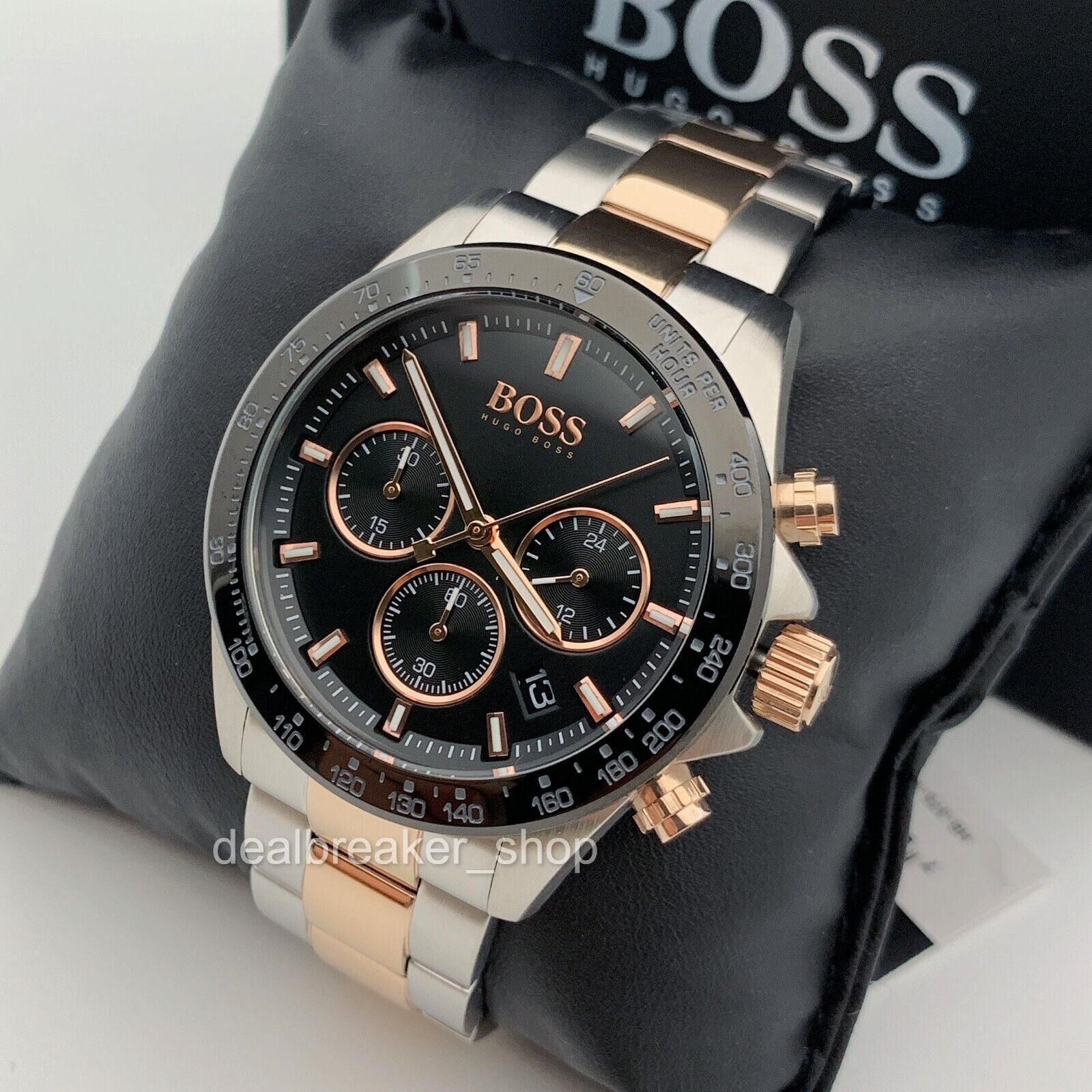 Hugo Boss Here Chronograph Black Dial Two Tone Steel Strap Watch for Men - 1513757