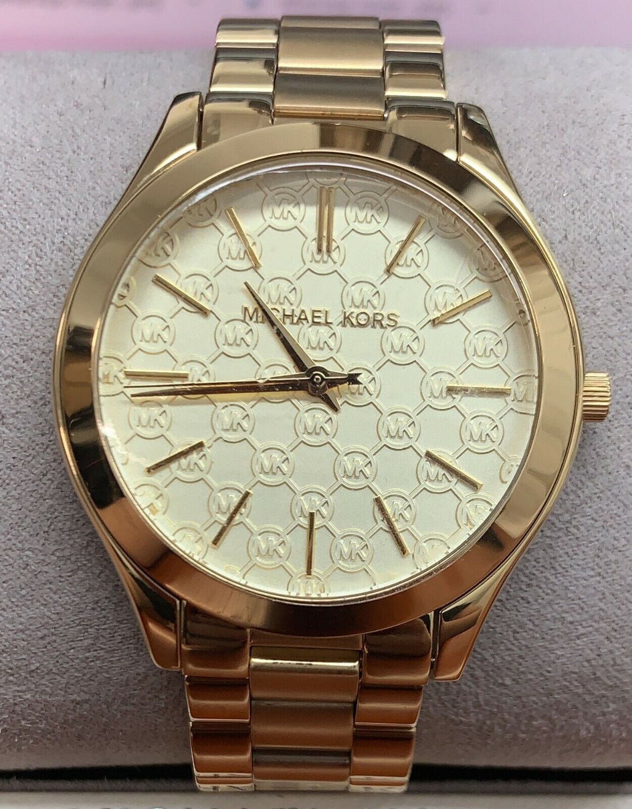 Michael Kors Slim Runway Gold Dial Gold Steel Strap Watch for Women - MK3335