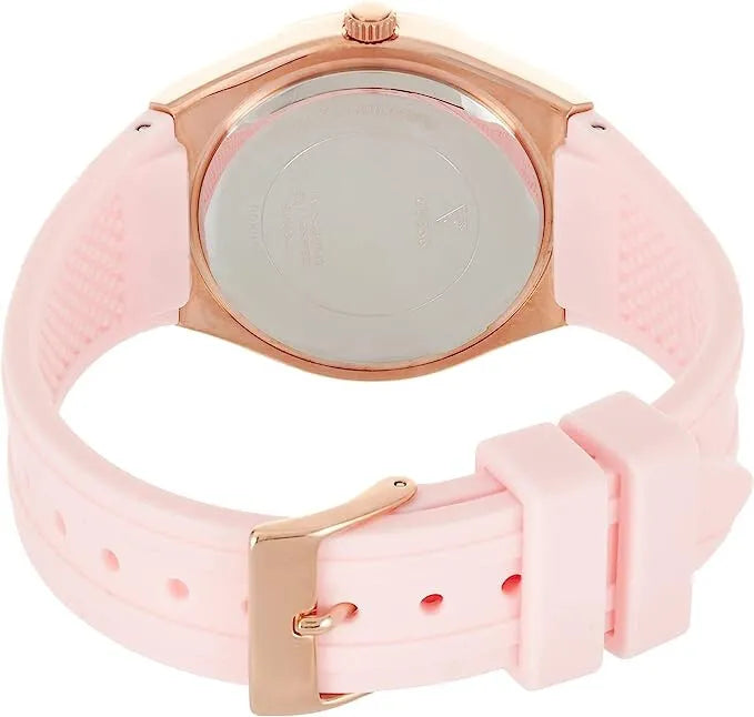 Guess Cosmo Diamonds Silver Dial Pink Silicone Strap Watch for Women - GW0034L3