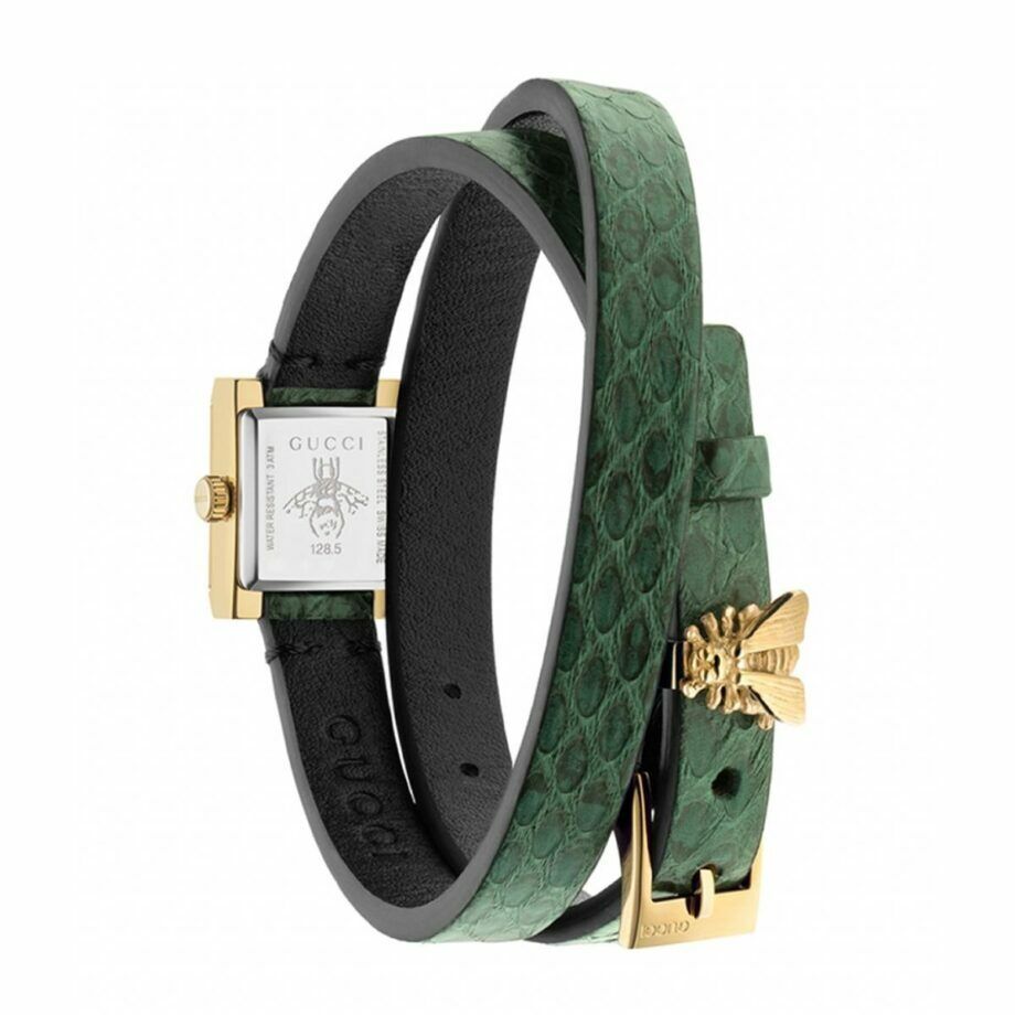 Gucci G Frame Double Green Leather Wristband Watch For Women - YA128525