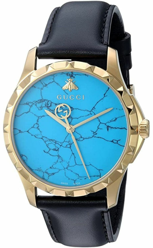 Gucci G Timeless Quartz Blue Dial Black Leather Strap Watch For Men - YA126462