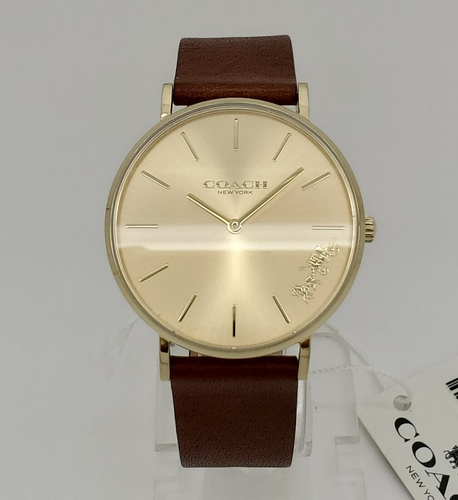 Coach Perry Gold Dial Brown Leather Strap Watch for Women - 14503331