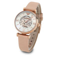 Emporio Armani Meccanico Skeleton Silver Dial Beige Leather Strap Watch For Women - AR60001