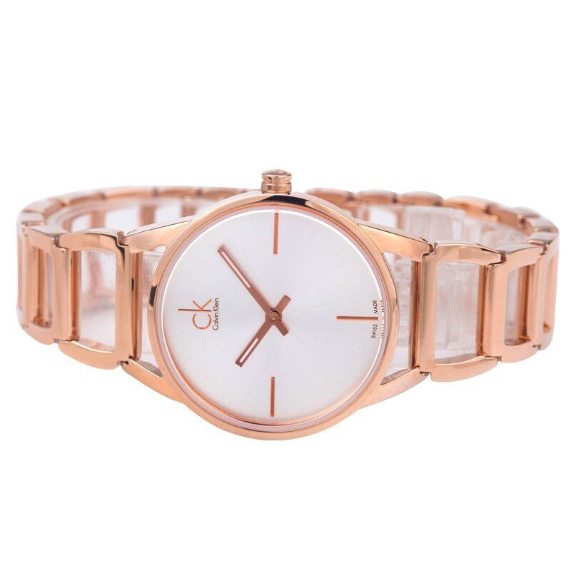 Calvin Klein Stately White Dial Rose Gold Steel Strap Watch for Women - K3G23626