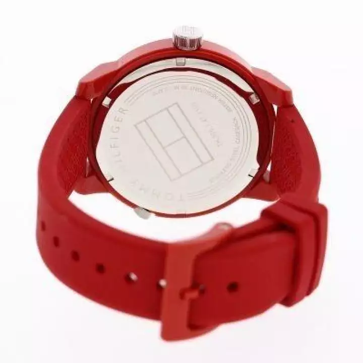 Tommy Hilfiger Denim Quartz Red Dial Red Rubber Strap Watch for Men - 1791323