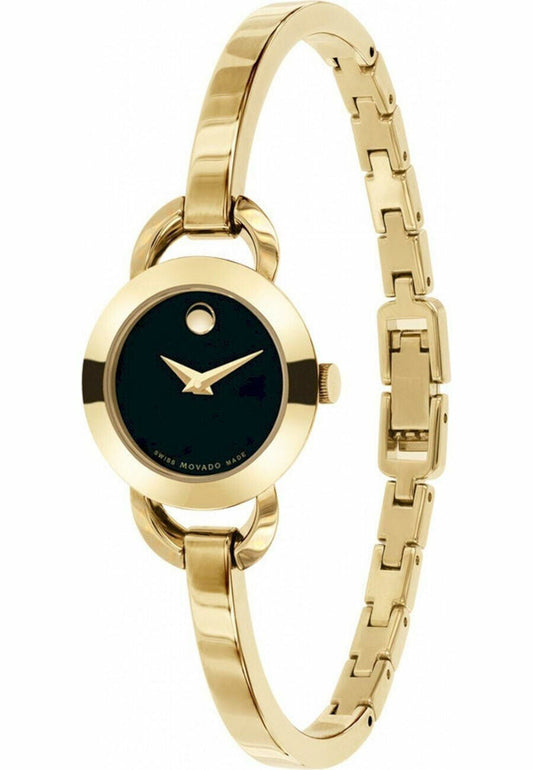 Movado Rondiro 22mm Black Dial Stainless Steel Yellow Gold Watch For Women - 0606888